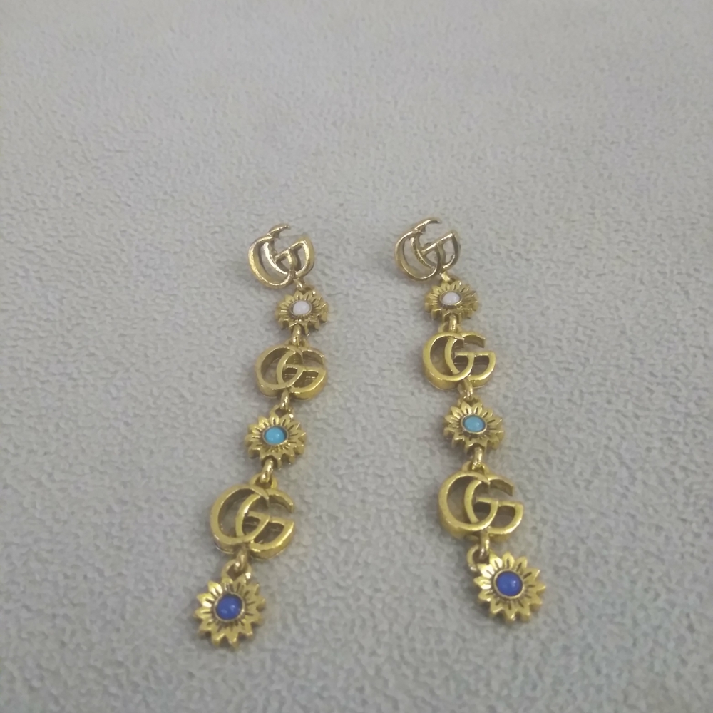 Gold and Blue GG Dangle Earrings